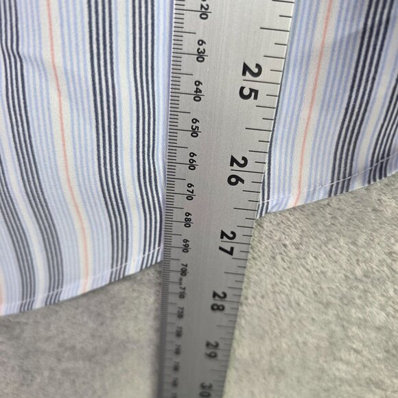 Womens Tahari Blue Striped Blouse Long Sleeve Button Down V-Neck Ruffle Cuff L - Picture 7 of 9